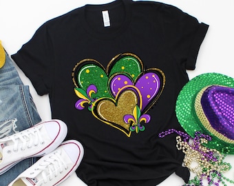 Mardi Gras Shirt For Woman,Mardi Gras Heart Shirt,Fat Tuesday Shirt,Louisiana Shirt,Saints New Orleans Shirt,Mardi Gras Day Shirt
