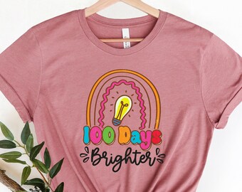 100 Days Brighter Shirt,100 Days Brighter Shirt,Teacher Shirt,100th Day Of School,Back To School Shirt,Teacher Appreciation,girly school Tee