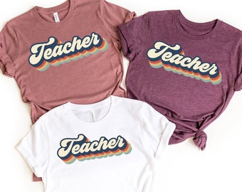 Teacher Retro  shirt,Teacher Shirts For Women, Boho Teacher Rainbow Shirt,Rainbow Teacher Tshirt,Kindergarter Teacher Shirt