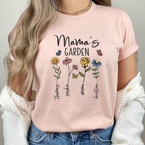 Custom Mothers Day Shirt, Personalized Mom Gift, Mothers Day Gift, Mama&#39;s Garden T-Shirt, Customized Mom Tee, Mother Gift, Gift from Son