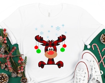 Büffel Kariertes Elch Weihnachts T-Shirt, Frohe Weihnachten Shirt, Weihnachts T-Shirt, Weihnachten Familie Shirt, Weihnachtsgeschenk, Weihnachtsgeschenk