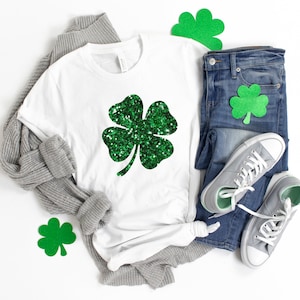 Womens st pattys shirt, glitter shamrock tee, st patricks day shirt, womens st paddys, cute st pattys shirt, st pattys women image 1