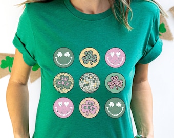 Retro St Patrick's Smiley Clover Disco Shirt,Saint Patrick's Day Shirt,Saint Patrick's Day Shirt,St Patrick's Smiley Shirt.Kid Patrick Shirt