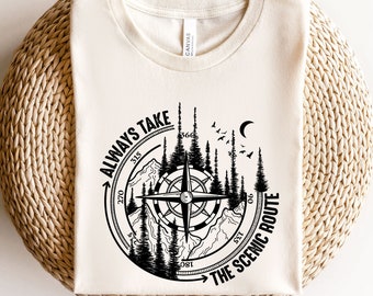 Prendi sempre la camicia del percorso panoramico, camicia da campeggio, camicia della natura, camicia dell'equipaggio, camicia del percorso, camicia dell'avventura, regali per gli amanti della natura, maglietta da montagna