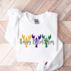 Happy Mardi Gras Crawfish Sweatshirt,Nola Shirt,Fat Tuesday Shirt,Flower de luce Shirt,Louisiana Shirt,Saints New Orleans Shirt