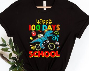 T-Rex ride bicycle 100 days shirt,100 Days Brighter Shirt,Teacher Shirt,100th Day Of School,Back To School Shirt,Teacher Appreciation