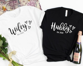 Hubby Wifey Shirts, Honeymoon Shirt, Just Married Shirt, Engagement Shirt, Wedding Shirts, Bridal Gift Engagement, Husband And Wife Shirts