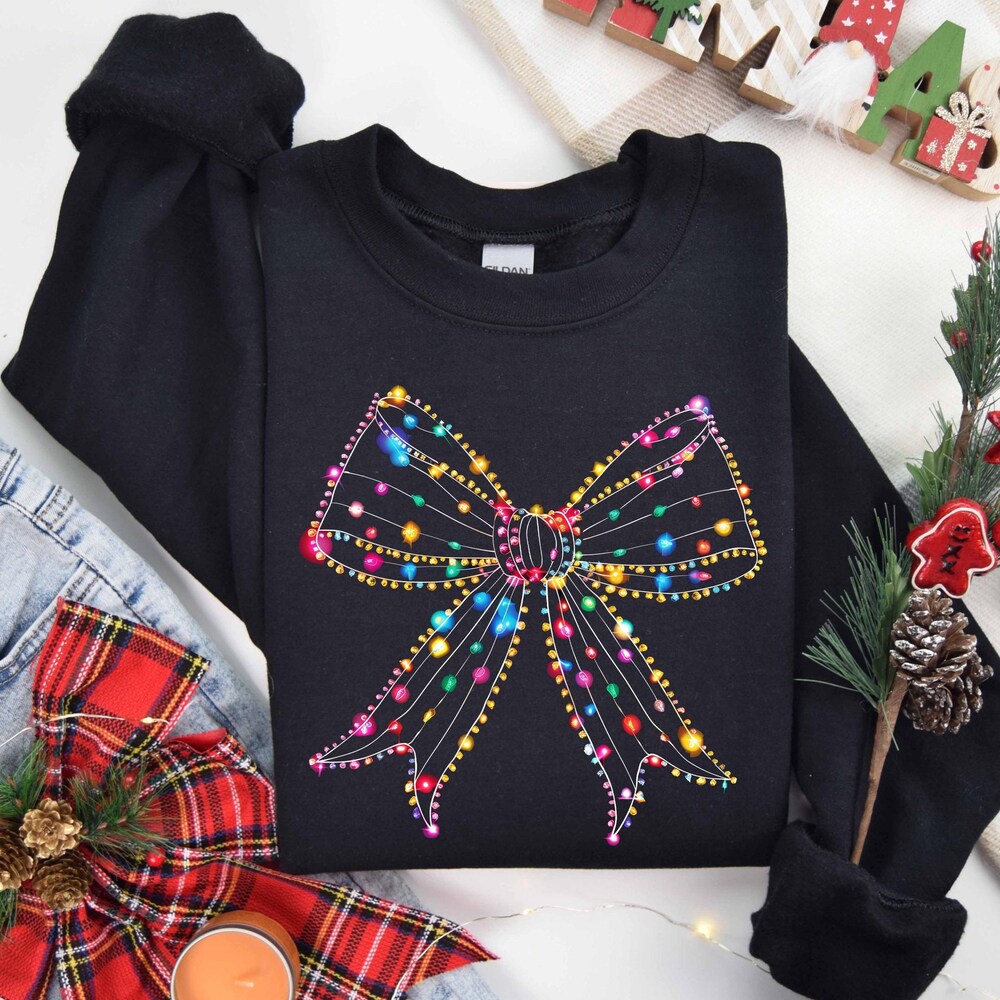 Christmas Light Coquette Sweatshirts,Woman Christmas Sweatshirt,Christmas Season Sweatshirt,New Year Sweatshirt Iconictees