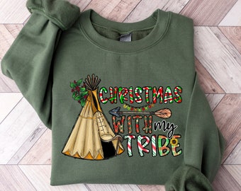 Noël avec ma tribu Sweatshirt, chemise de Noël à carreaux de buffle, chemises de Noël de famille assorties, cadeau de Noël, Noël de famille