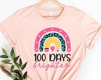 100 Days Brighter shirt,100 Days Brighter Shirt,Teacher Shirt,100th Day Of School,Back To School Shirt,Teacher Appreciation,Rainbow Pencil