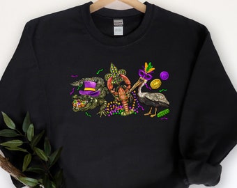 Mardi Gras alligator pelican crawfish Sweatshirt, Nola Shirt,Fat Tuesday Shirt,Flower de luce Shirt,Louisiana Shirt,Saints New Orleans Shirt