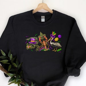 Mardi Gras alligator pelican crawfish Sweatshirt, Nola Shirt,Fat Tuesday Shirt,Flower de luce Shirt,Louisiana Shirt,Saints New Orleans Shirt