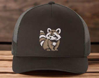Embroidered Raccoon Hats, Embroidered Silly Raccoon Hat, Raccoon Trucker Hat, Cute Raccoon Cap, Animal Lover Hat, Gift For Animal Lover