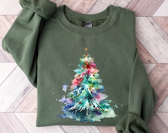 Christmas watercolor Sweatshirt, Christmas Sweater, Christmas Crewneck, Christmas Tree Sweatshirt, Holiday Sweaters, Winter Sweatshirt