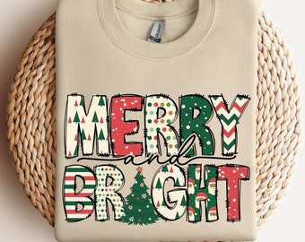 Merry and Bright Sweatshirt, Christmas Sweatshirt, Family Christmas Sweatshirt, Christmas Sweatshirts for Women, Merry Christmas Sweatshirt