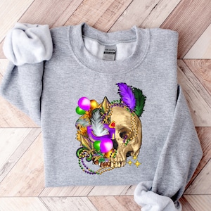 Mardi Gras skull Sweatshirt, Nola Shirt,Fat Tuesday Shirt,Flower de luce Shirt,Louisiana Shirt,Saints New Orleans Shirt,Mardi Gras Day