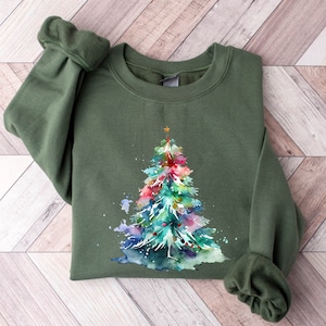 Christmas watercolor Sweatshirt, Christmas Sweater, Christmas Crewneck, Christmas Tree Sweatshirt, Holiday Sweaters, Winter Sweatshirt