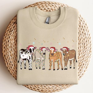 Christmas Cow Sweatshirt, Cow Lover Gift, Funny Christmas Shirt, Holiday Sweater, Farm Christmas Shirt, Womens Cow Shirt, Christmas Crewneck
