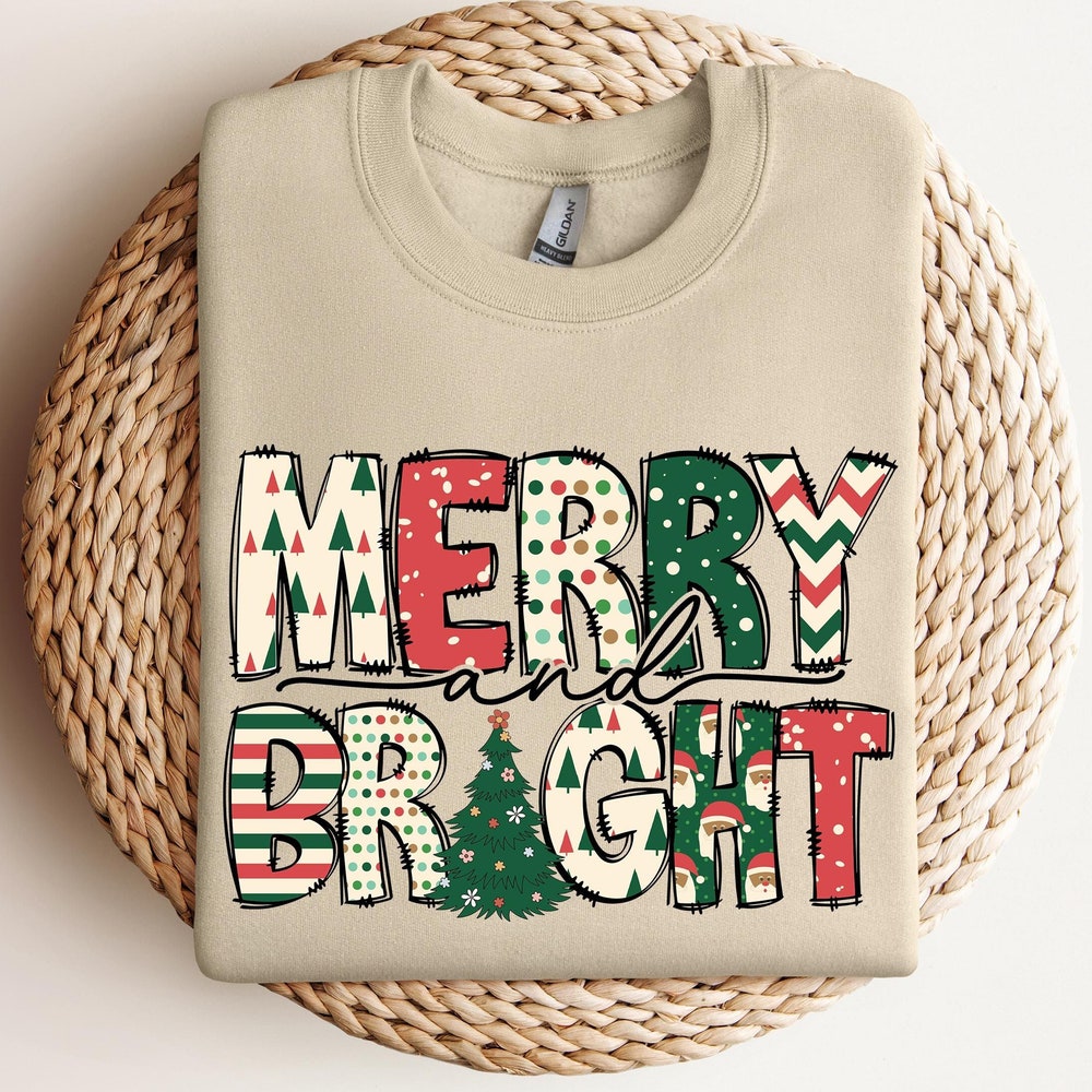 Merry And Bright Sweatshirt, Christmas Sweatshirt, Family Christmas Sweatshirt, Christmas Sweatshirts For Women, Merry Christmas Sweatshirt