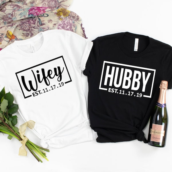 Wifey und Hubby Shirt, Hochzeit Shirt, Flitterwochen Shirt, Hochzeit Shirt, Frau und Mann Shirts, gerade verheiratet Shirts, passende Paar Shirt