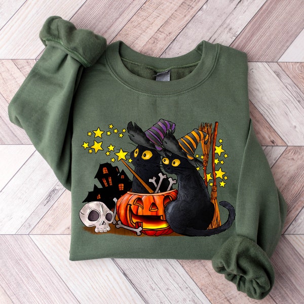 Cat halloween sweatshirt, ghost cat shirt, Halloween Sweater, Halloween Cat Shirt, Cat Lover Shirt, Black Cat Shirt, Spooky Season