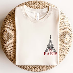 刺繍入りフランス パリシャツ、エッフェル塔刺繍シャツ、パリ刺繍シャツ、パリでの休暇シャツ、旅行好きの方へのギフト