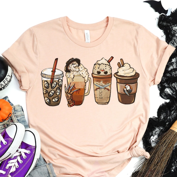 Camisa de café de outono de terror, camisa de bruxa, camisa de Halloween, aquela camisa de bruxa, camisetas de Halloween, camiseta de festa de Halloween, camisas engraçadas de Halloween
