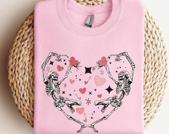 Skeleton Love Sweatshirt, Valentines Day Gift, Skull Valentines Day Shirt, Heart Shirt, Valentine Skeleton Shirt, Skeleton Dancing Shirt