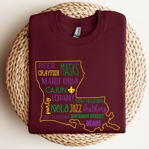 Louisiana Sweatshirt, Mardi Gras Sweatshirt, Louisiana Mardi Gras Hoodie, Louisiana amerikanische Karte, Festival Sweatshirt, Karneval Outfit, Geschenk