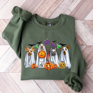 Halloween Sweatshirt, Halloween Ghost, Ghost Sweatshirt, Halloween Dog Sweatshirt, Ghost Dog Shirt,2023 Happy Halloween, Retro Spooky Season