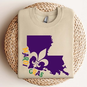 Louisiana Sweatshirt, Mardi Gras Sweatshirt, Louisiana Mardi Gras Hoodie, Louisiana Amerikaanse kaart, Festival Sweatshirt, Mardi Gras Outfit, Cadeau