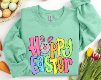 Hoppy Easter Sweatshirt, Cute Hoppy Bunny Ear Easter Sweatshirt, Easter Gift, Happy Easter Hoodie, Cute Bunny Sweater, Hoppy Easter Hoodie