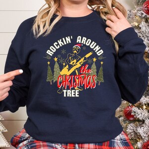 Rockin&#39; Around The Christmas Tree Sweatshirt,Christmas Family Shirt,Christmas Gift,Holiday Gift,Christmas Family Matching Tee,Santa Skeleton