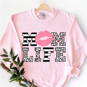 Mom Life Pink Lips Kiss Me Kissing Lips Cheetah Leopard Stripe Print Shirt,Mom Life Shirt,Mother T-Shirt,Cute Mom Gift,Mothers Day Gift