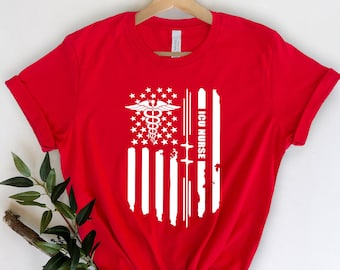 American ER Shirt-Nurse Shirt-Nurse Tees-ICU Nurse Montage Shirts-Nurse Appreciation Gift-Nurse Gift Idea-Nurses Week Gift-Nurse Flag Shirt