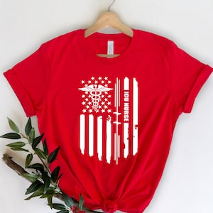 American ER Shirt-Nurse Shirt-Nurse Tees-ICU Nurse Montage Shirts-Nurse Appreciation Gift-Nurse Gift Idea-Nurses Week Gift-Nurse Flag Shirt