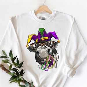 Mardi Gras Cow Sweatshirt, Nola Shirt,Fat Tuesday Shirt,Flower de luce Shirt,Louisiana Shirt,Saints New Orleans Shirt,Mardi Gras Carnival