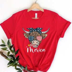 Oh My Stars Cow Shirt, Highland Cow shirt, Highland Cow With 4th July, American Flag Shirt, Fourth Of July Tee, Independence Day