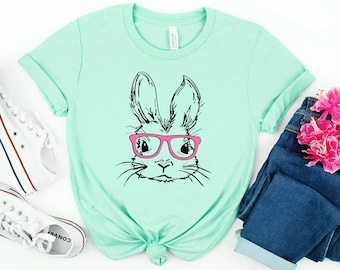 Easter Bunny With Glasses Shirt,Bunny With Glasses Shirt,Kids Easter Shirt,Cute Easter Shirt,Easter Day Shirt for Woman, Easter Bunny Shirt