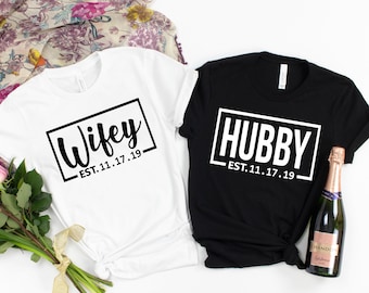 Wifey und Hubby Shirt, Hochzeit Shirt, Flitterwochen Shirt, Hochzeit Shirt, Frau und Mann Shirts, gerade verheiratet Shirts, passende Paar Shirt