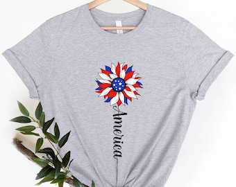 Amerika Sonnenblume Shirt, USA Flagge Blumen Shirt, Geschenk für Amerikaner, Freiheit Shirt, Unabhängigkeit Shirt, Sonnenblume 4. Juli Flagge Grafik Tee