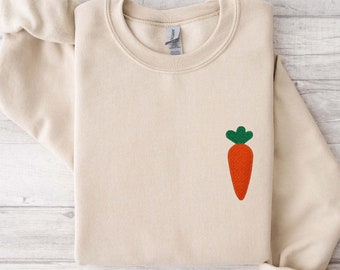 Easter Carrot Embroidered Shirt,Bunny Sweat,Embroidery Sweatshirt,Easter Sweat,Easter Gift,Happy Easter Embroidery Sweatshirt
