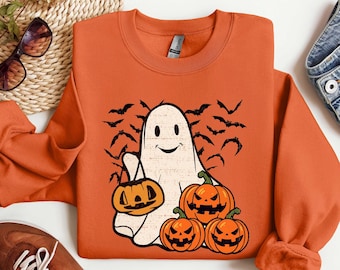 Felpa Ghost Halloween, maglietta da donna di Halloween, maglietta per festa di Halloween, felpa autunnale, regalo di Halloween, costume di Halloween