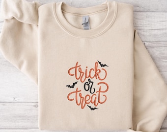 Embroidered Trick or Treat Sweatshirt, Embroidered Halloween Shirt, Halloween Women Shirt, Funny Halloween Shirt, Halloween Sweatshirt