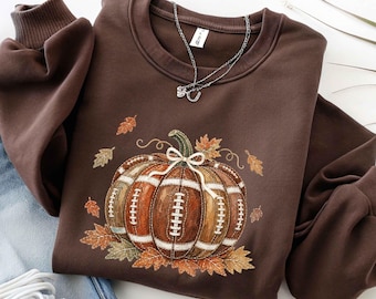 Football Pumpkin Sweatshirt, Fall Game Day Shirt, Autumn Sports Fan Apparel, Tailgate Season Graphic Sweater, Cute Sunday Football Outfit