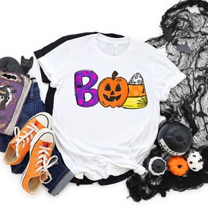Camiseta Boo Doodle Letters, festa de Halloween, camiseta de Halloween, camisa Hocus Pocus, camiseta engraçada de Halloween, camisa de dinossauro de Halloween, crianças de Halloween