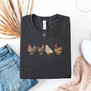 Embroidered Chicken Shirt, Farm Animal Sweatshirt, Cute Hen Graphic T-Shirt, Country Farmhouse Tee, Gift for Chicken Lovers, Farmer Gift image 2