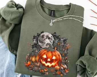 Spooky Castle With Pumpkin Sweatshirt, Cute Women's Spooky Castle Halloween Tee, Country Halloween Shirt, Retro Halloween Castle Shirt
