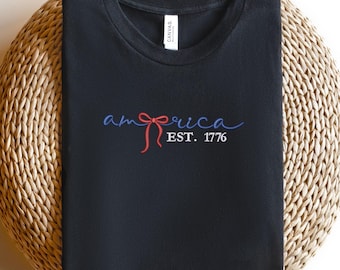 Embroidered America EST 1776 Shirt, Matching 4th of July Tee, Patriotic Minimalist T-Shirt, Independence Day Top, USA Embroidery Sweatshirt