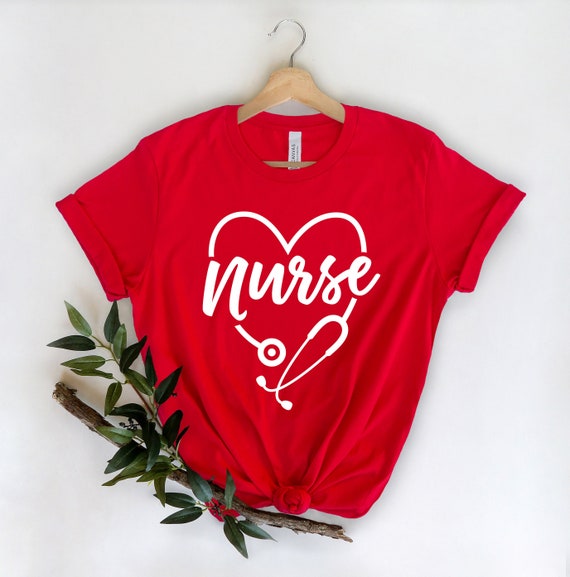 Women's Nurse Stethoscope Heart T-Shirt - Funny Nurse Life Tee, Healthcare Humor, White, Medium